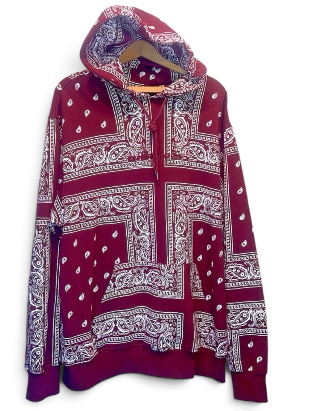 The Hundreds Bandana Hoodie Mens Large Red Burgundy Paisley Long Sleeve Pullover